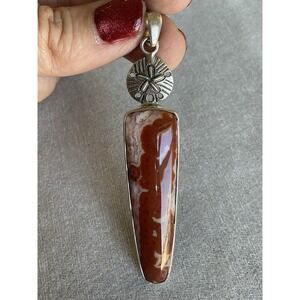 Vintage 925 Sterling Silver Agate Gemstone Pendant With Sand Dollar Beach Nautic